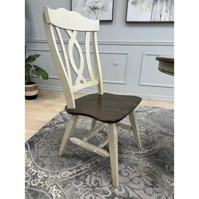 Ensemble de salle à manger extensible 7 pièces en bois massif bicolore marron foncé et blanc