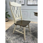 Ensemble de salle à manger extensible 7 pièces en bois massif bicolore marron foncé et blanc