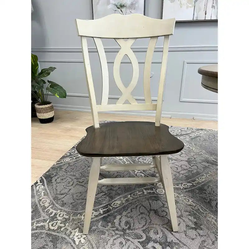 Ensemble de salle à manger extensible 7 pièces en bois massif bicolore marron foncé et blanc