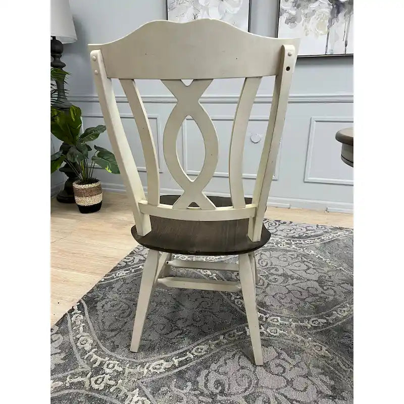 Ensemble de salle à manger extensible 7 pièces en bois massif bicolore marron foncé et blanc