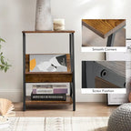 Table d'appoint industrielle à 3 niveaux avec étagère de rangement, table de chevet