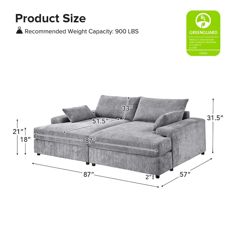 Canapé Conradus Modern surdimensionné 57 pouces à accoudoirs carrés profonds par HULALA HOME