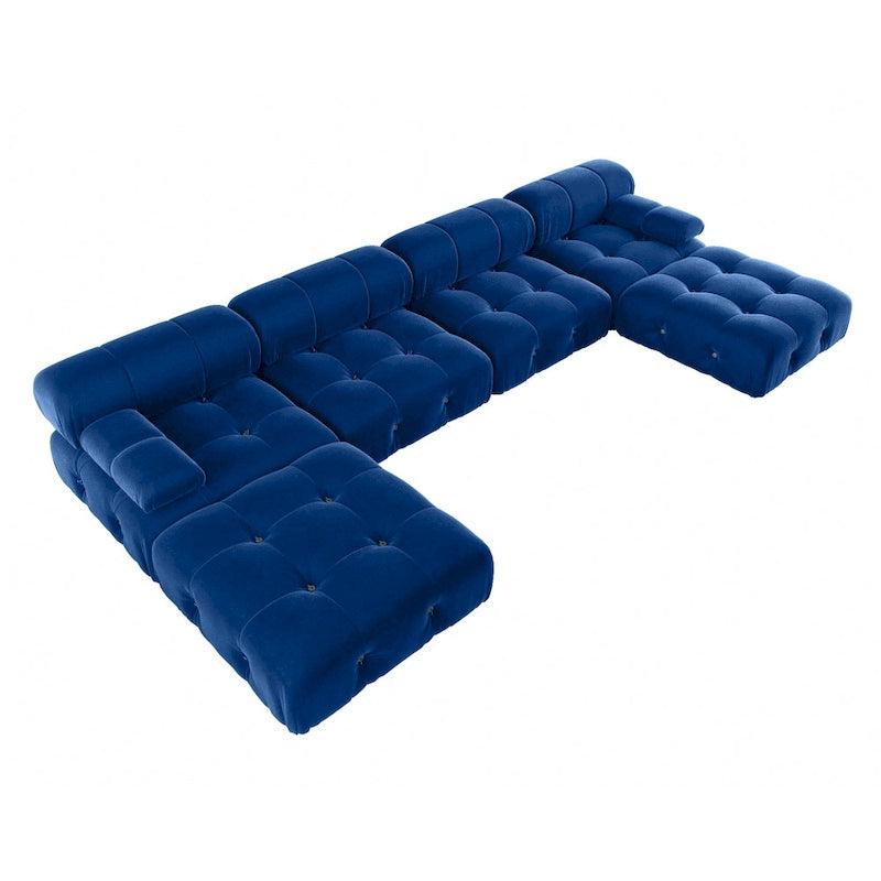 Canapé d'angle 6 pièces en velours, en forme de U, 4 places avec 2 poufs