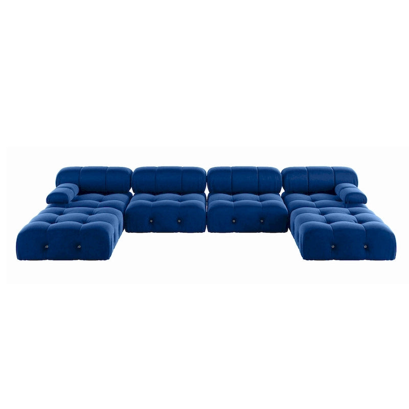 Canapé d'angle 6 pièces en velours, en forme de U, 4 places avec 2 poufs