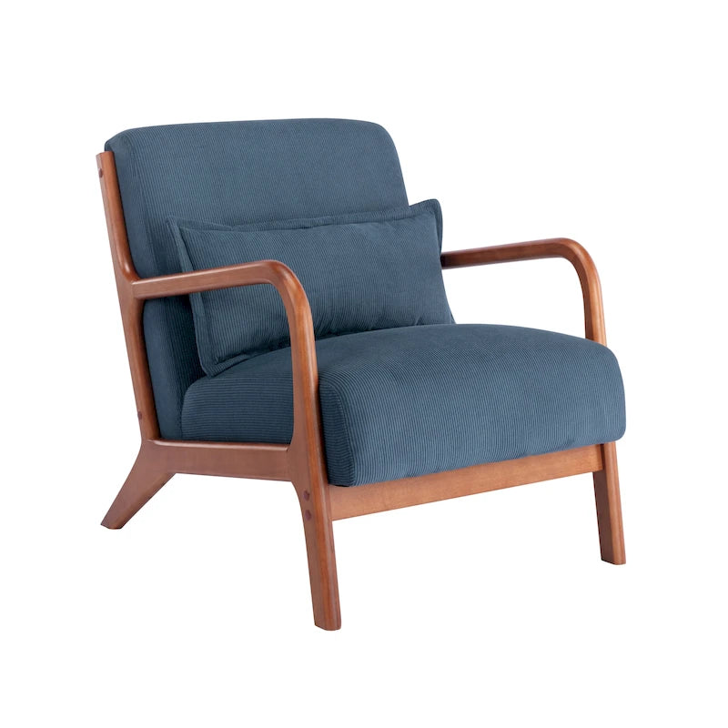 Fauteuil d'appoint Biana en velours côtelé avec coussin et structure en bois d'hévéa de Porthos Home