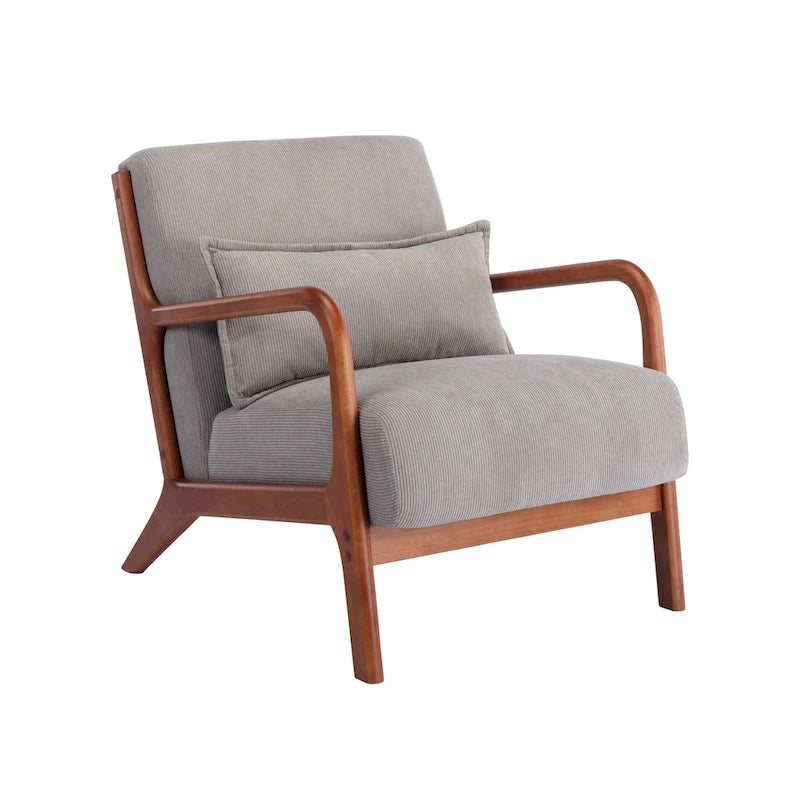 Fauteuil d'appoint Biana en velours côtelé avec coussin et structure en bois d'hévéa de Porthos Home