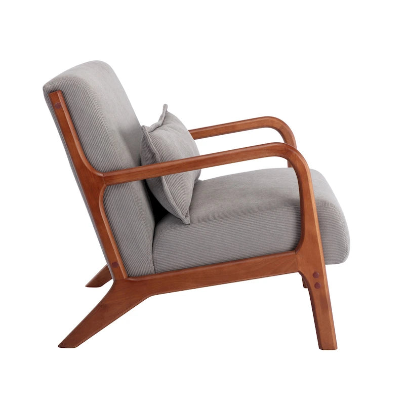 Fauteuil d'appoint Biana en velours côtelé avec coussin et structure en bois d'hévéa de Porthos Home