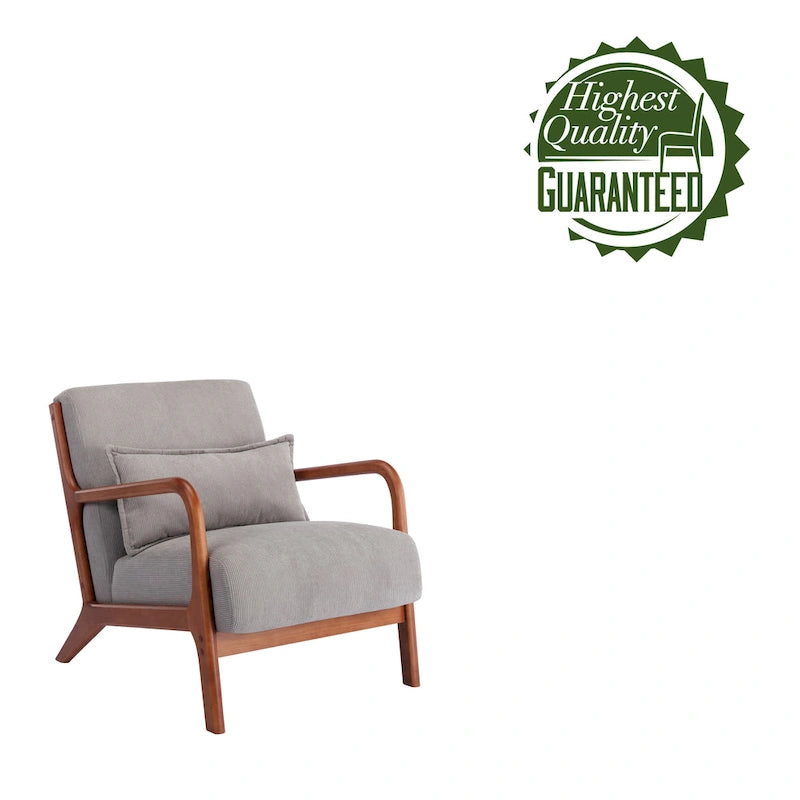 Fauteuil d'appoint Biana en velours côtelé avec coussin et structure en bois d'hévéa de Porthos Home