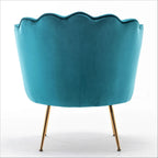 Fauteuil Cavett 28.3 en velours large, style tonneau, avec pieds en métal doré