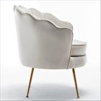 Fauteuil Cavett 28.3 en velours large, style tonneau, avec pieds en métal doré