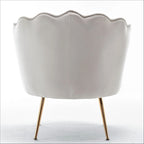 Fauteuil Cavett 28.3 en velours large, style tonneau, avec pieds en métal doré