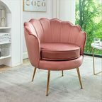 Fauteuil Cavett 28.3 en velours large, style tonneau, avec pieds en métal doré