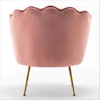 Fauteuil Cavett 28.3 en velours large, style tonneau, avec pieds en métal doré