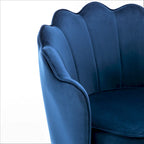 Fauteuil Cavett 28.3 en velours large, style tonneau, avec pieds en métal doré