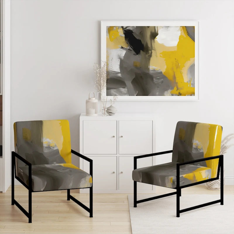 Fauteuil d'appoint capitonné Designart jaune moutarde et gris vif II et fauteuil moderne et contemporain