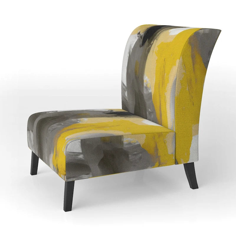 Fauteuil d'appoint capitonné Designart jaune moutarde et gris vif II et fauteuil moderne et contemporain