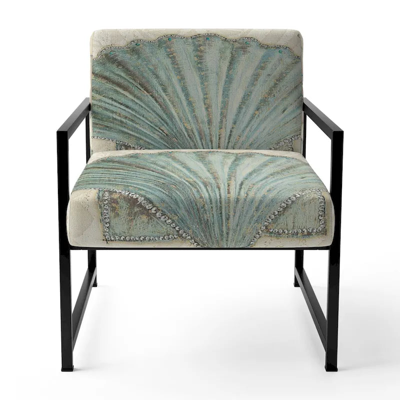 Fauteuil d'appoint rembourré Designart Seastar et Coquillage Bleu II - Style nautique et côtier