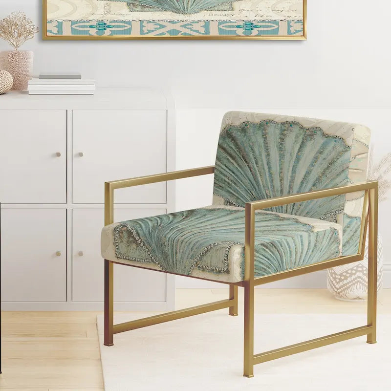 Fauteuil d'appoint rembourré Designart Seastar et Coquillage Bleu II - Style nautique et côtier