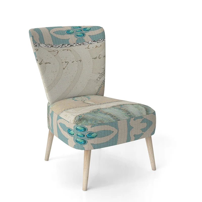 Fauteuil d'appoint rembourré Designart Seastar et Coquillage Bleu II - Style nautique et côtier
