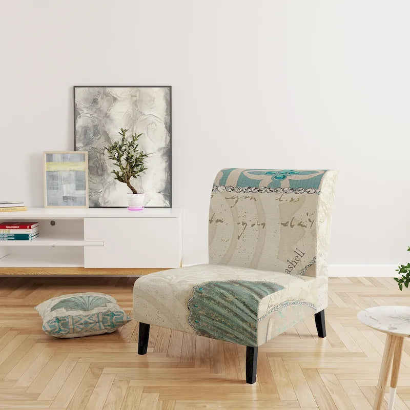 Fauteuil d'appoint rembourré Designart Seastar et Coquillage Bleu II - Style nautique et côtier