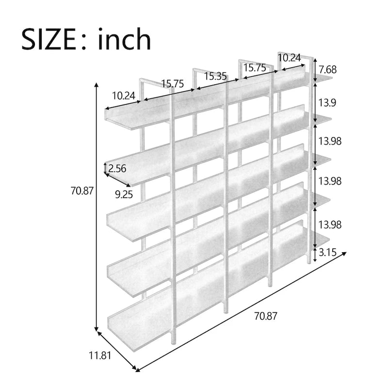 Bibliothèque à 5 niveaux pour bureau à domicile, étagère ouverte