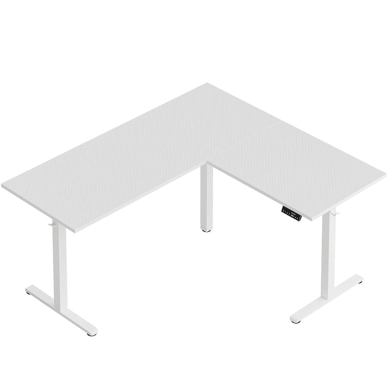 Bureau d'angle en forme de L de 63 pouces avec support ergonomique pour écran et éclairage LED intégré.