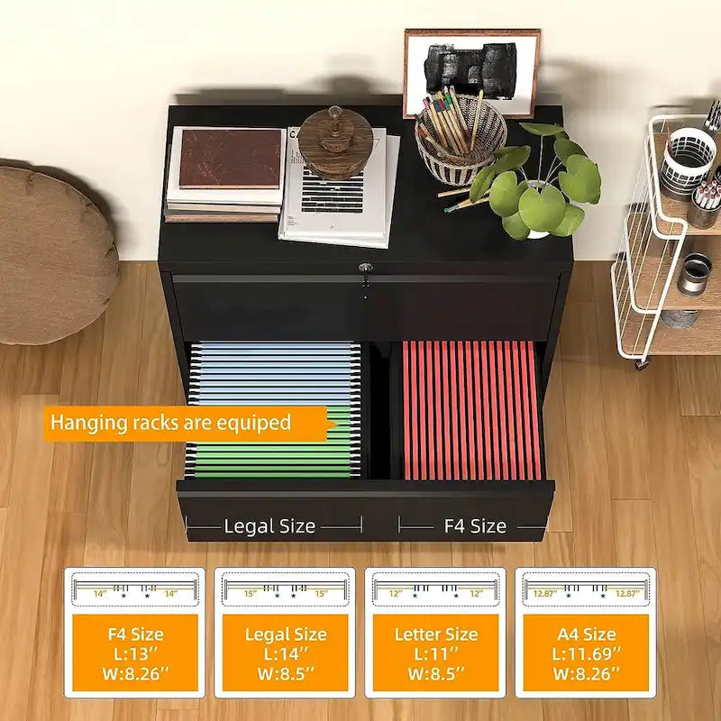 Classeur latéral métallique à 2 tiroirs 36 po avec serrure