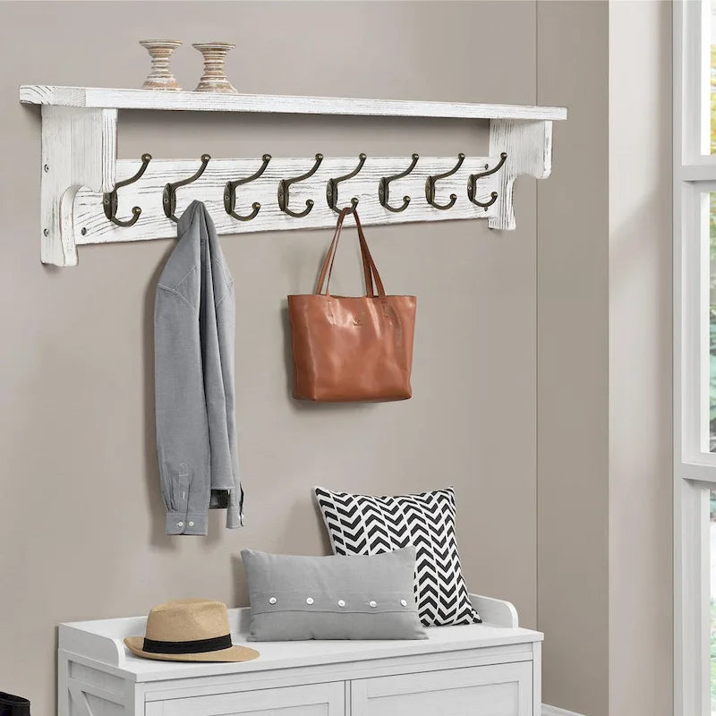 35.8 Wall Mounted Coat Rack with Storage Shelf & Metal Hooks - 35.8L x 4.6D x 7.8H