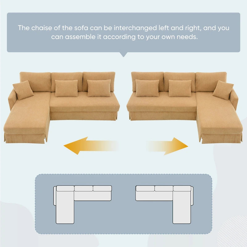 [VIDÉO fournie][Nouveau] Canapé d'angle moderne en velours côtelé 87*61 avec méridienne réversible, canapé d'angle rembourré 4 places pour intérieur, Co