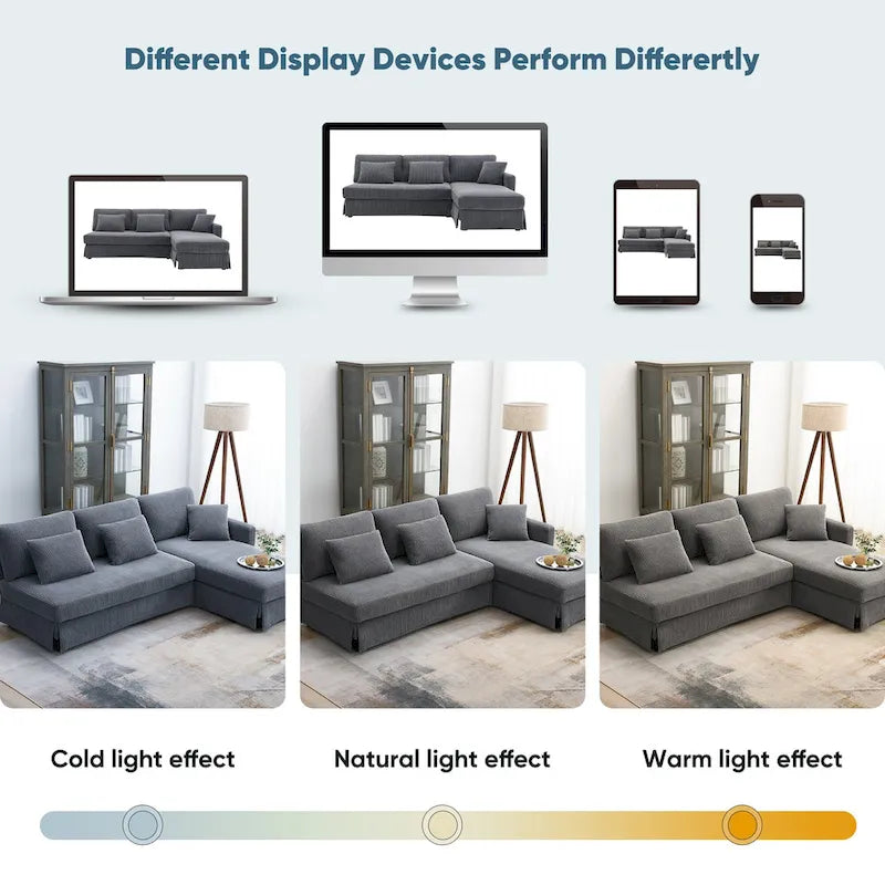 [VIDÉO fournie][Nouveau] Canapé d'angle moderne en velours côtelé 87*61 avec méridienne réversible, canapé d'angle rembourré 4 places pour intérieur, Co