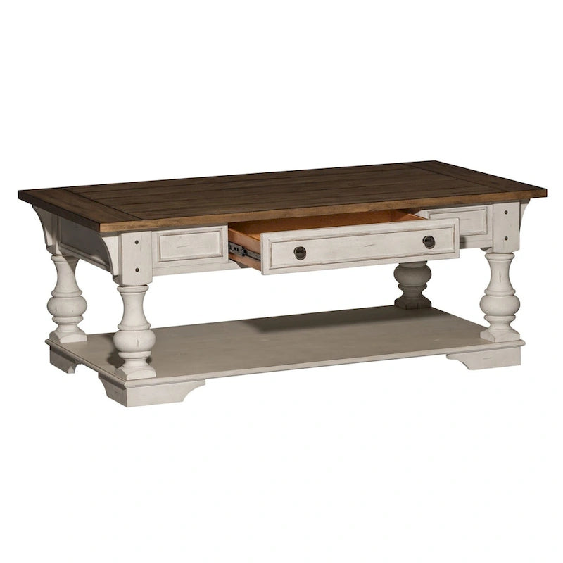 Table basse Morgan Creek Antique White avec accents tabac brossés