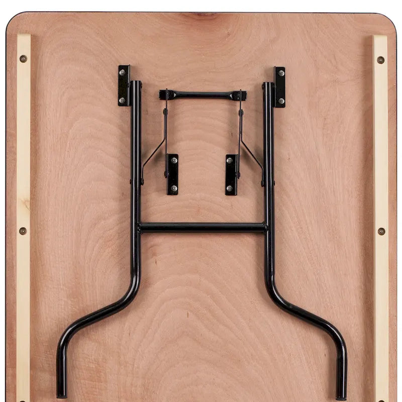 Table de banquet pliante rectangulaire en bois de 1,80 m avec plateau verni transparent