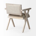 Chaise de salle à manger Topanga, assise en tissu beige et structure en bois massif blond - 58,5 cm (L) x 56 cm (P) x 80 cm (H)