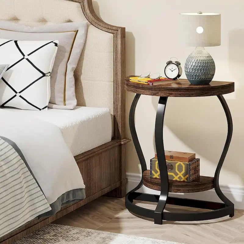 Table d'appoint demi-ronde, table de chevet demi-lune en bois à 2 niveaux, petite table d'appoint semi-circulaire