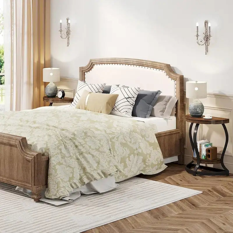 Table d'appoint demi-ronde, table de chevet demi-lune en bois à 2 niveaux, petite table d'appoint semi-circulaire