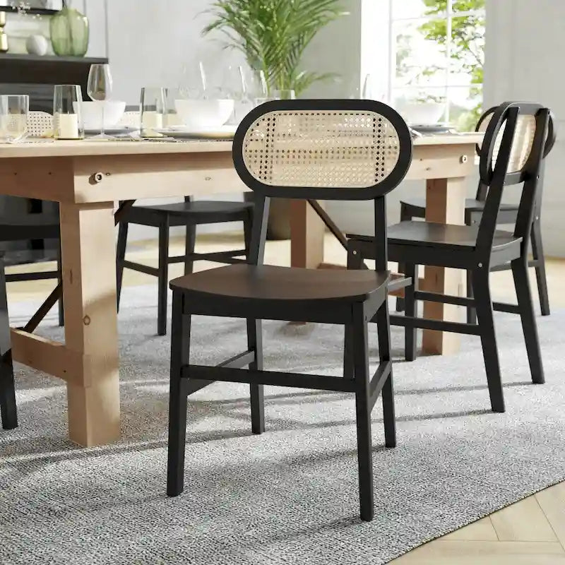 Chaise événementielle commerciale en rotin canne avec dossier et assise en bois