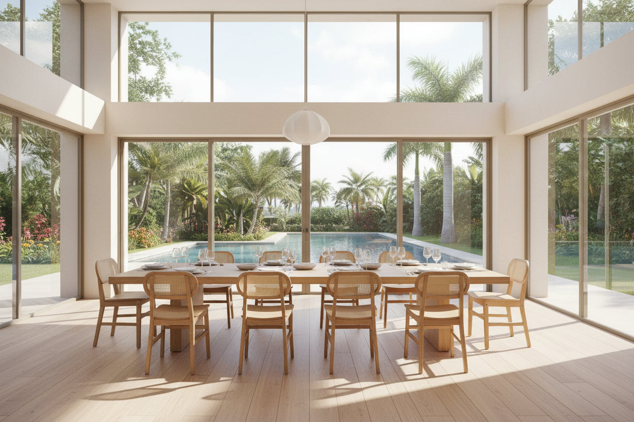 Chaise événementielle commerciale en rotin canne avec dossier et assise en bois