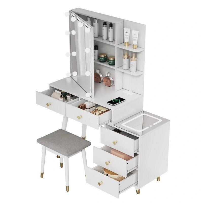 Ensemble coiffeuse à 5 tiroirs avec prises