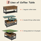 Table basse relevable avec étagère de rangement ouverte et compartiment de rangement dissimulé