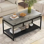 Table basse relevable avec étagère de rangement ouverte et compartiment de rangement dissimulé