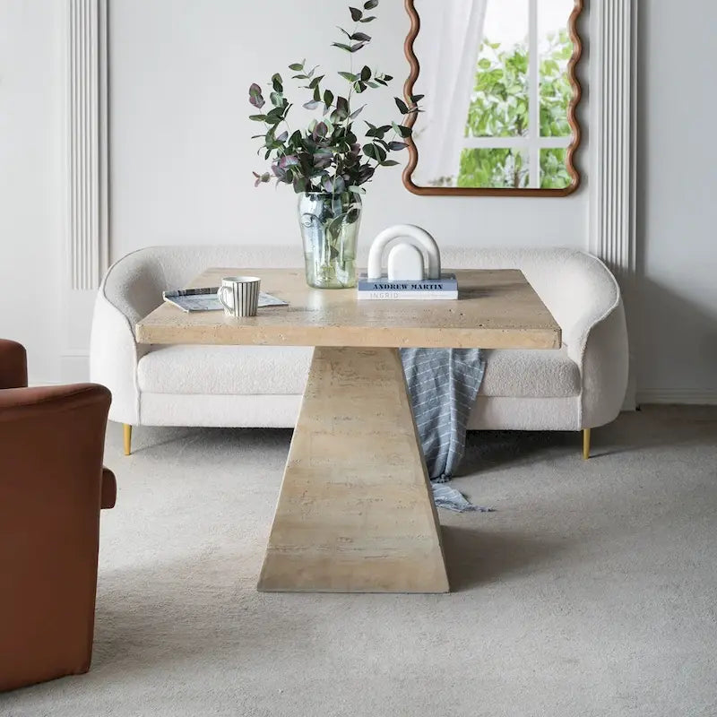 Table de salle à manger carrée en ciment avec pied central