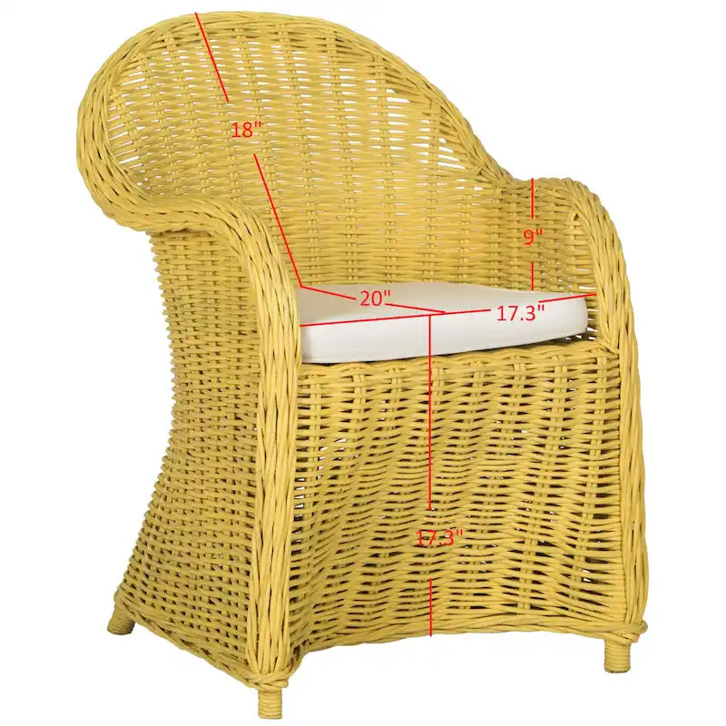 Fauteuil club SAFAVIEH Sinja en rotin jaune - 61 x 66 x 89 cm (24 x 26 x 35 po)