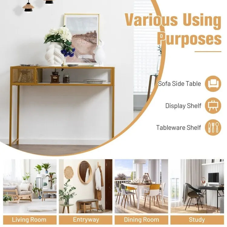 Console en faux marbre avec panier en fil de fer pour entrée - 47,5 x 12 x 35,5 (L x l x H)