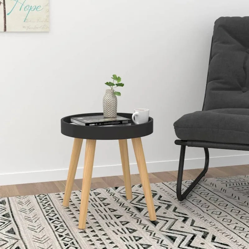 vidaXL Side Table Round End Coffee Table Engineered Wood and Solid Wood Pine - 15x15x15.7