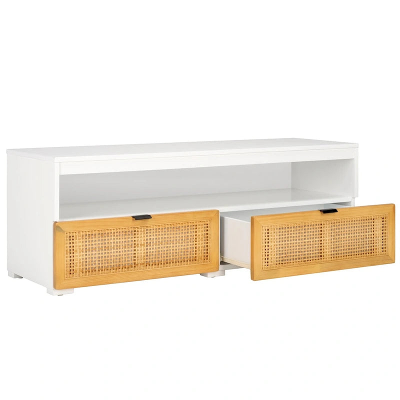 Meuble TV SAFAVIEH Kaitlyn à 2 tiroirs et 1 étagère (compatible avec les téléviseurs à écran plat jusqu'à 55 pouces) - 48 po L x 16 po P x 17 po H