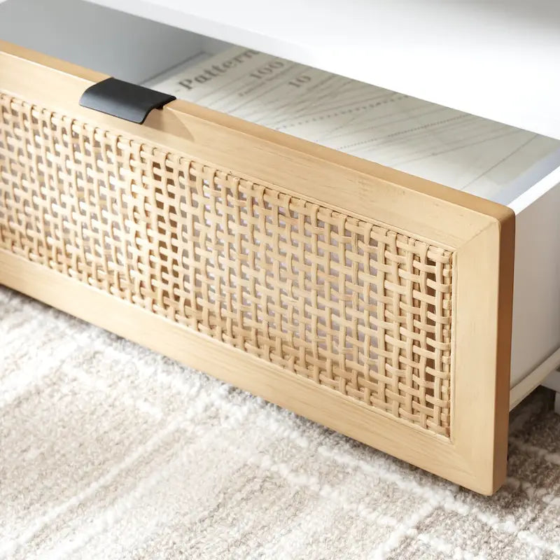 Meuble TV SAFAVIEH Kaitlyn à 2 tiroirs et 1 étagère (compatible avec les téléviseurs à écran plat jusqu'à 55 pouces) - 48 po L x 16 po P x 17 po H