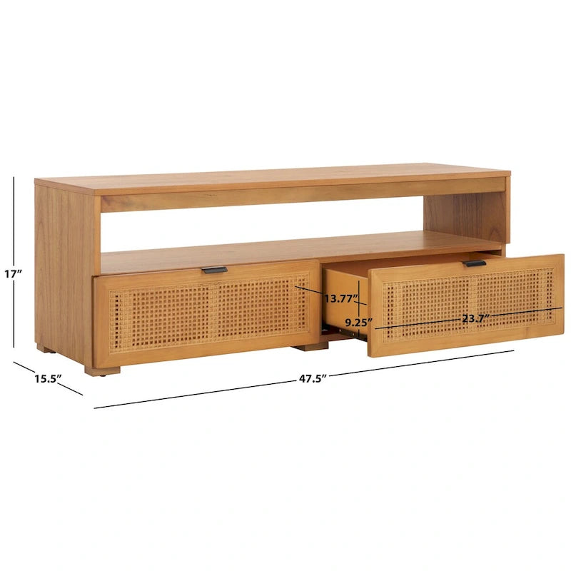 Meuble TV SAFAVIEH Kaitlyn à 2 tiroirs et 1 étagère (compatible avec les téléviseurs à écran plat jusqu'à 55 pouces) - 48 po L x 16 po P x 17 po H