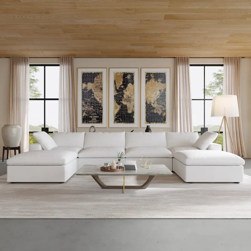 U Shape Couches for Living Room, 6-Seats Modular Convertible Sectional Sofa Couch