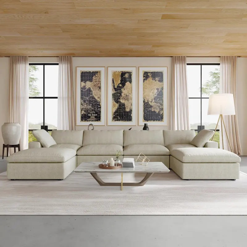 U Shape Couches for Living Room, 6-Seats Modular Convertible Sectional Sofa Couch