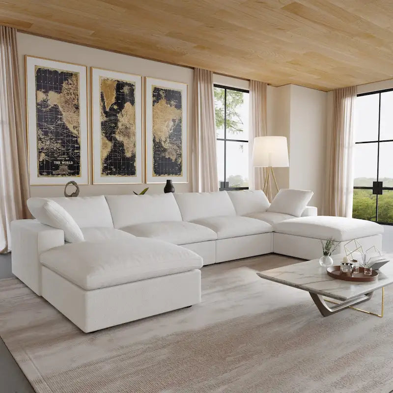 U Shape Couches for Living Room, 6-Seats Modular Convertible Sectional Sofa Couch